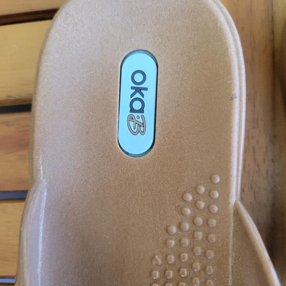 OKA.B Brown Flip Flops with Monogrammed Detail - Picture 4 of 7